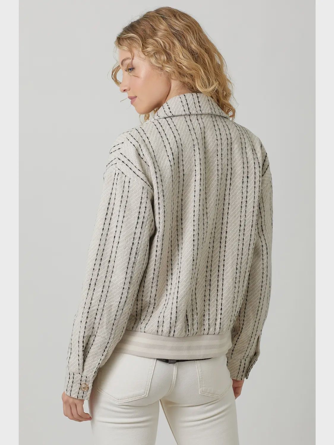 Oatmeal Stripe Bomber Jacket