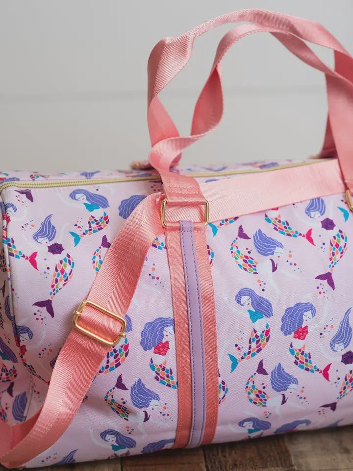 Kids Pink &amp; Purple Mermaid Weekender Swim Travel Bag