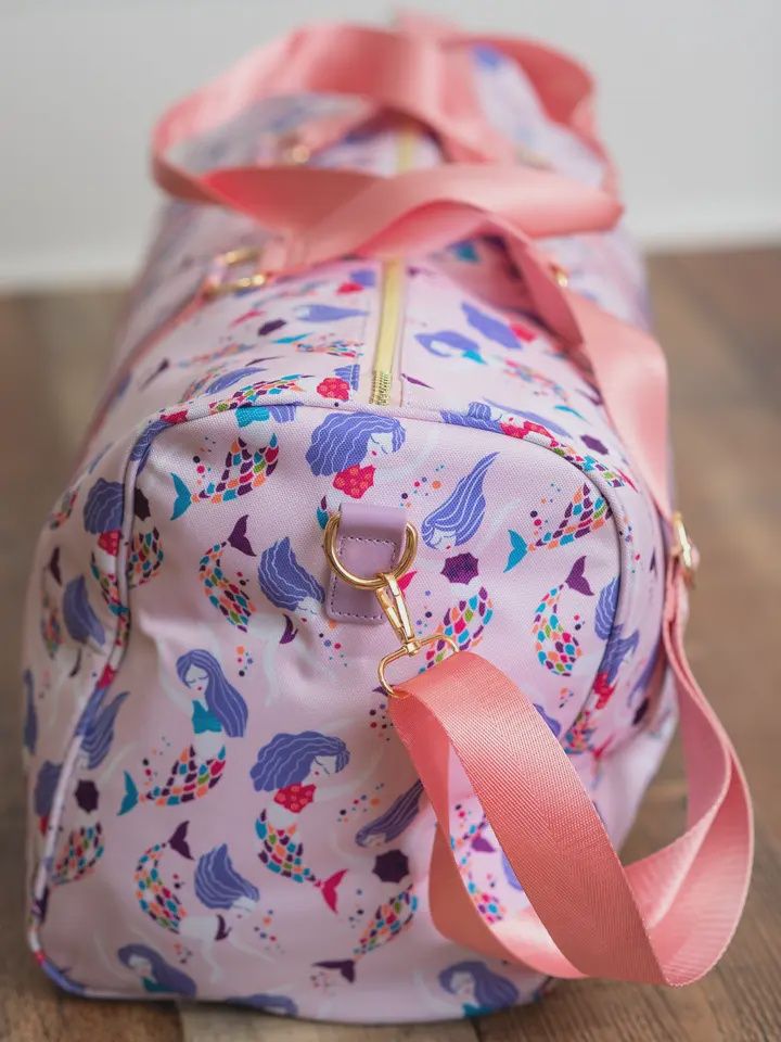 Kids Pink &amp; Purple Mermaid Weekender Swim Travel Bag