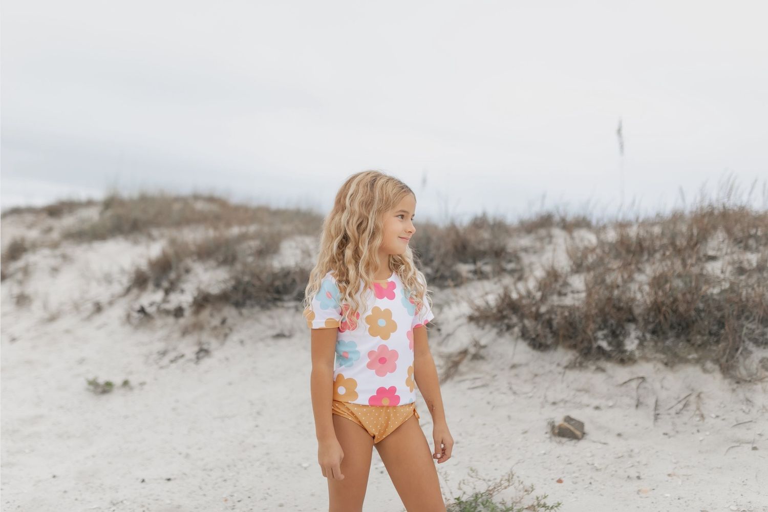 Kids Retro Flower Power Rash Guard Swimsuit