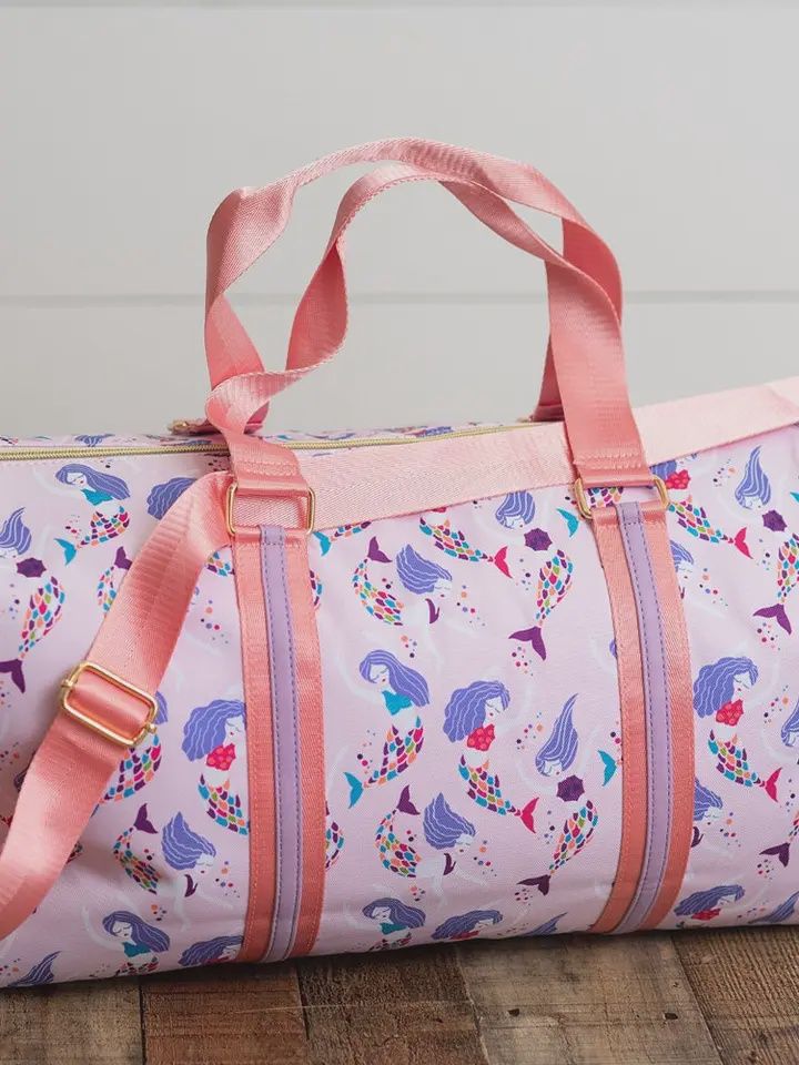 Kids Pink &amp; Purple Mermaid Weekender Swim Travel Bag