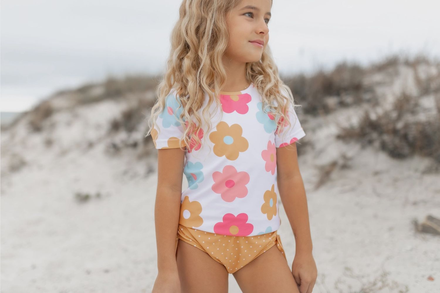 Kids Retro Flower Power Rash Guard Swimsuit