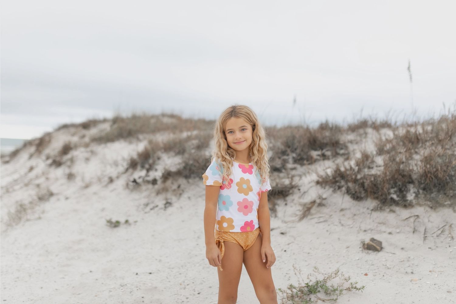 Kids Retro Flower Power Rash Guard Swimsuit