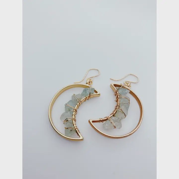 Aquamarine Celestial Moon Earrings
