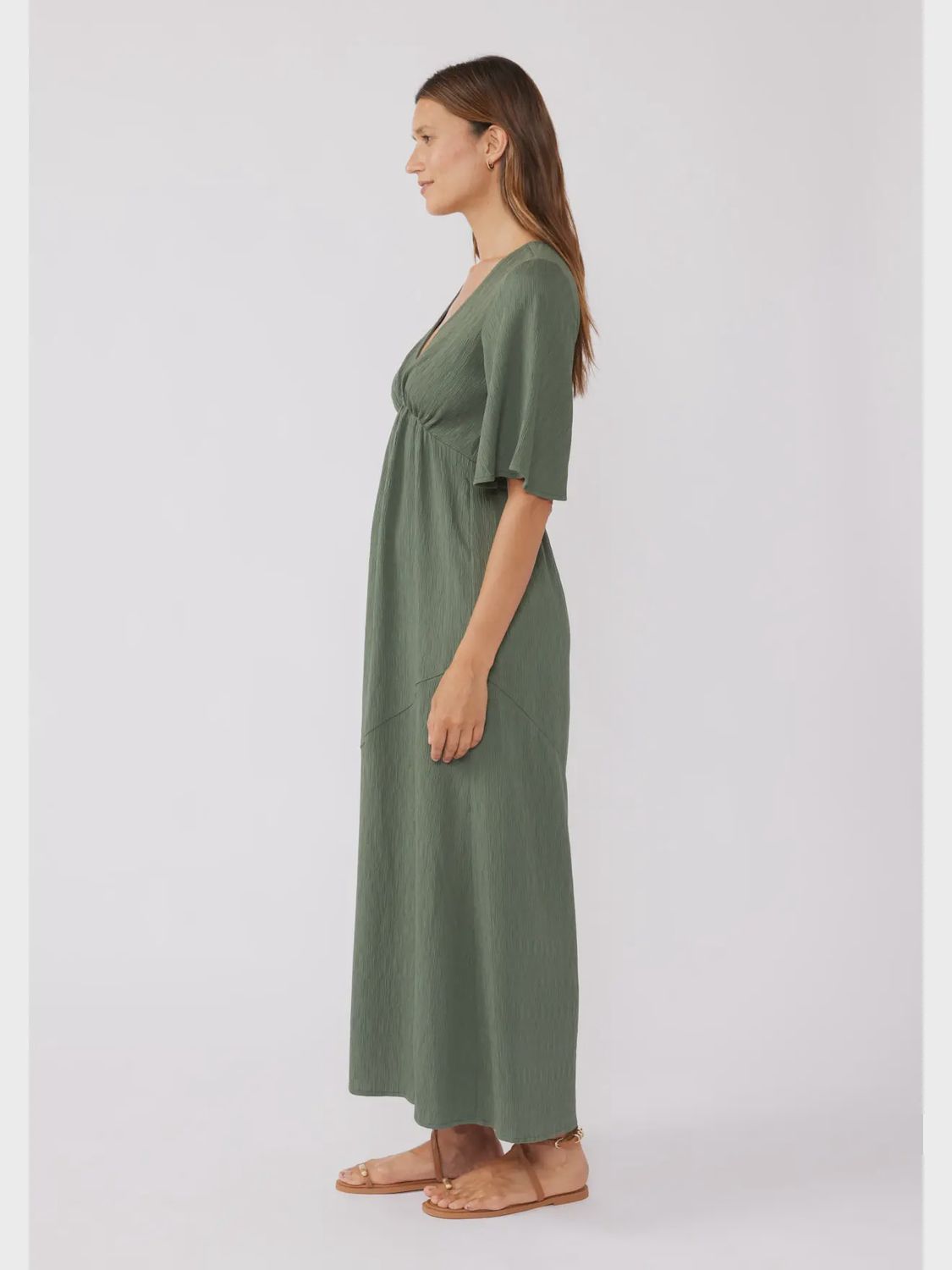Olive Empire Waist Maxi Dress with Slit