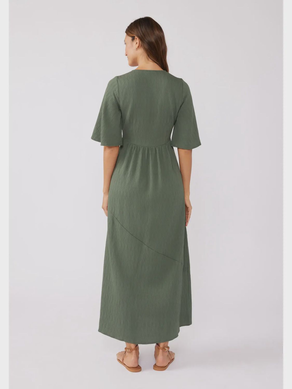 Olive Empire Waist Maxi Dress with Slit