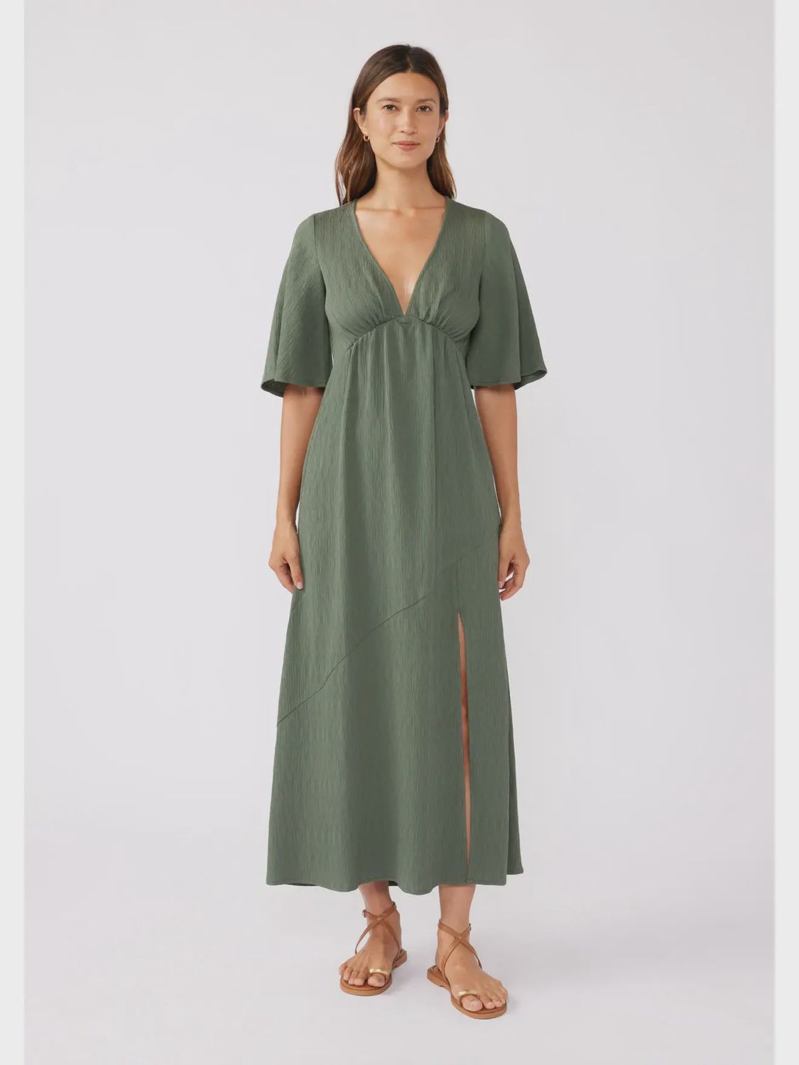 Olive Empire Waist Maxi Dress with Slit