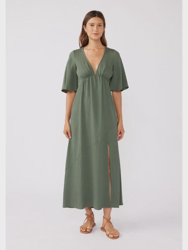 Olive Empire Waist Maxi Dress with Slit