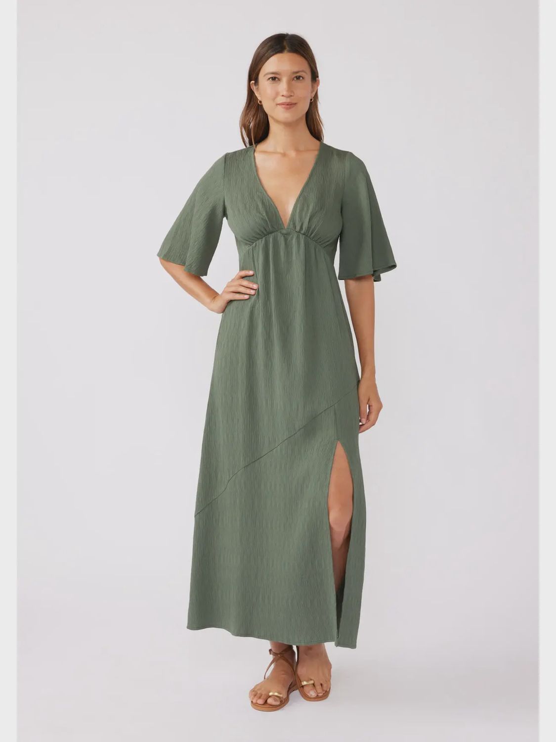 Olive Empire Waist Maxi Dress with Slit