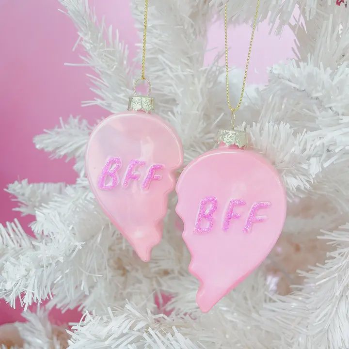 Glittered BFF Heart Christmas Ornament
