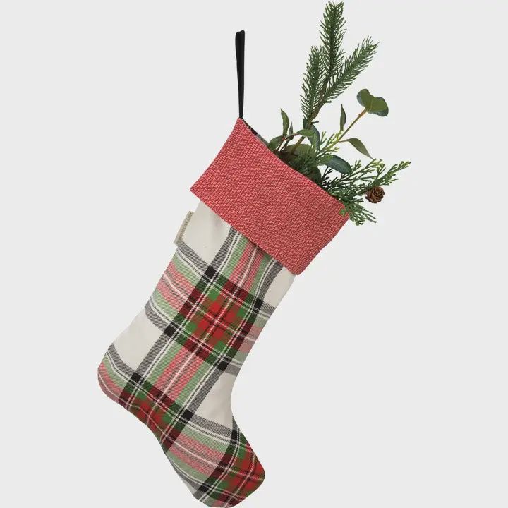 Cream Plaid Chriatmas Stocking