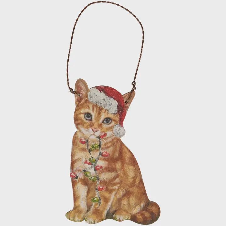 Orange Cat Santa Ornament
