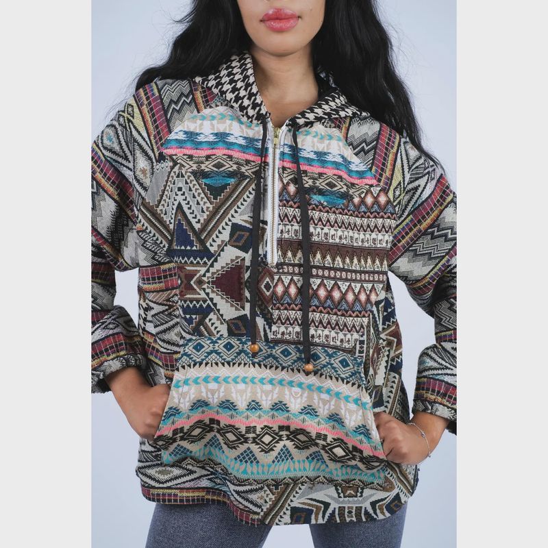 Tribal Print Cotton Hoodie #224664