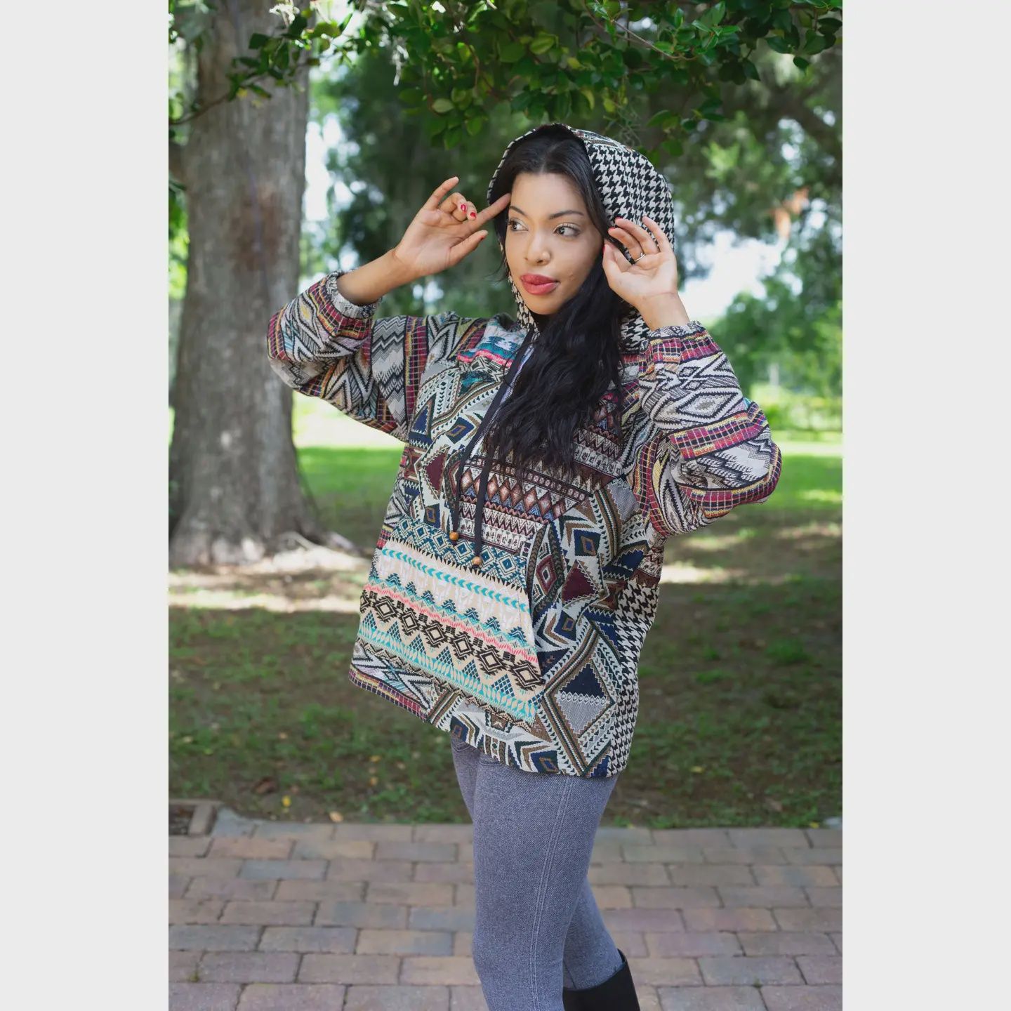 Tribal Print Cotton Hoodie #224664