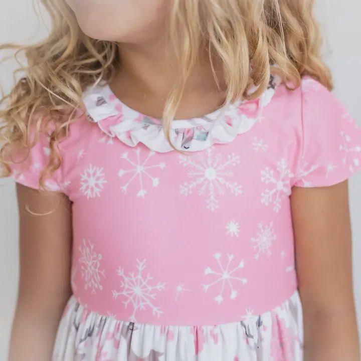 Kids Pink Christmas Holiday Reindeer Ruffle Lounge Play Gown