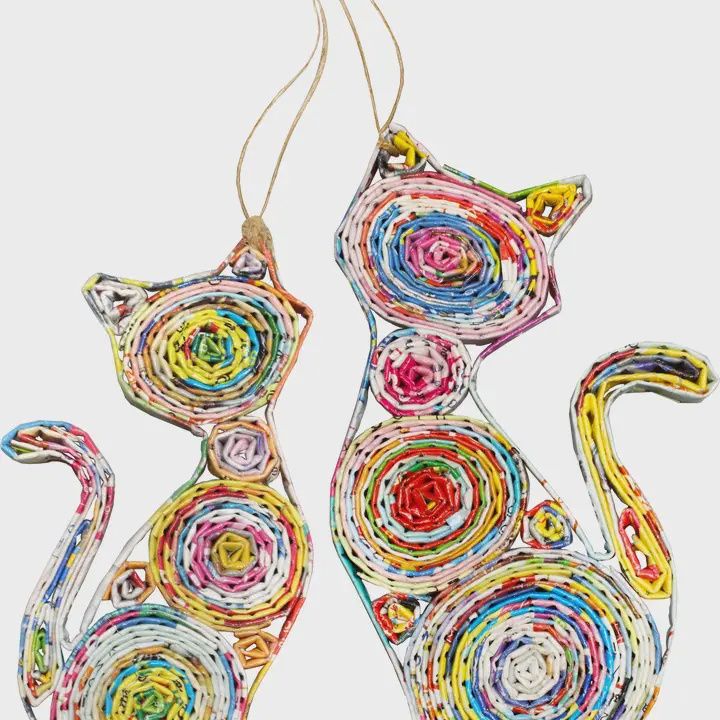 Recycled Magazine Cat Ornament