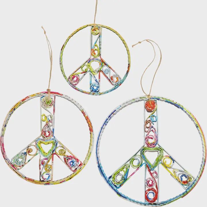Recycled Magazine Peace Sign Ornament