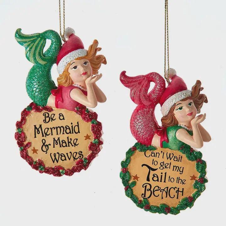 Red &amp; Green Mermaid Ornament