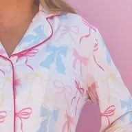 Pink Pastel Bows Long Sleeve Loungewear Pajama Set