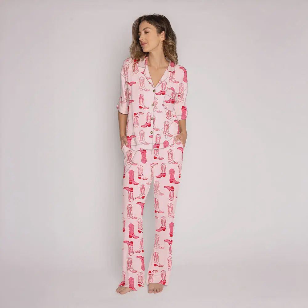 Light Pink Western Boots Loungewear Pants Set for Women | Light Pink
