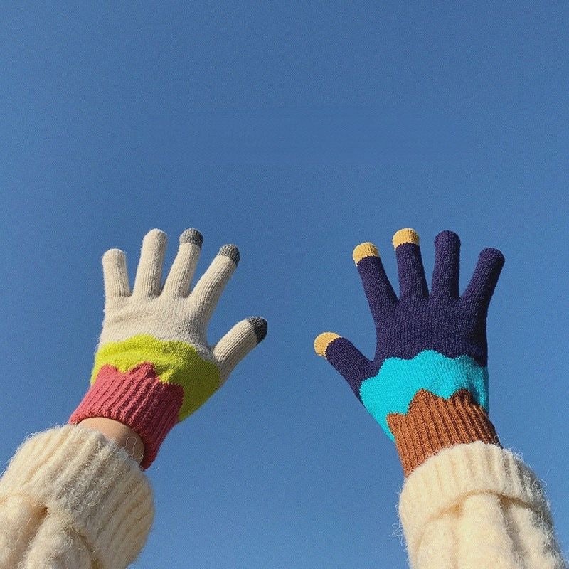 Knitting Patchwork Touch Screen Gloves