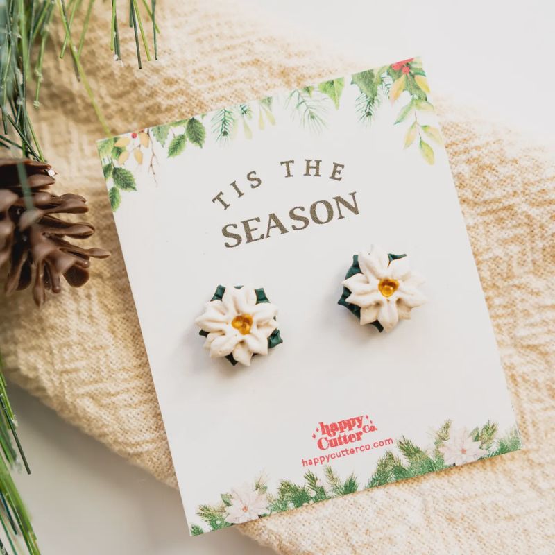 Cream Poinsettia Clay Studs