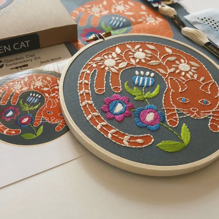 Garden Cat Embroidery Kit