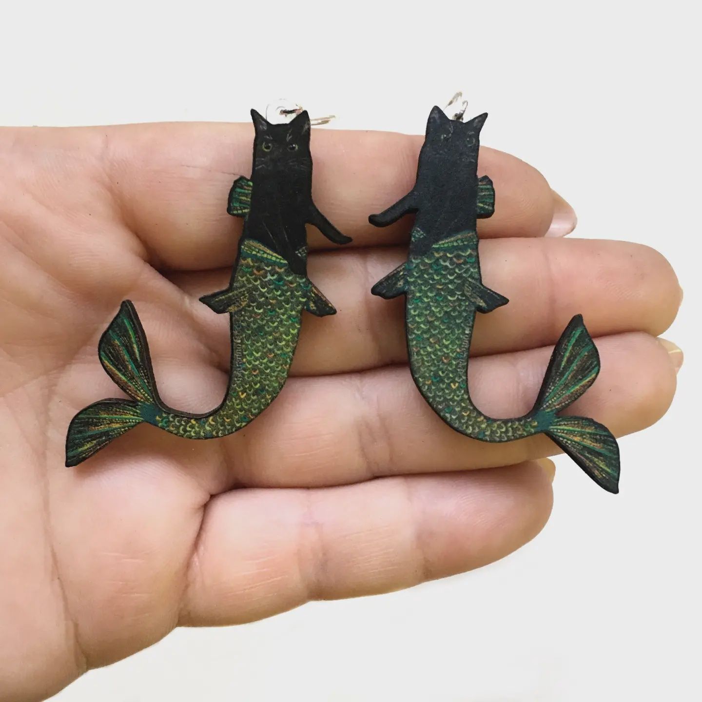 Black Mermaid Cat Earrings