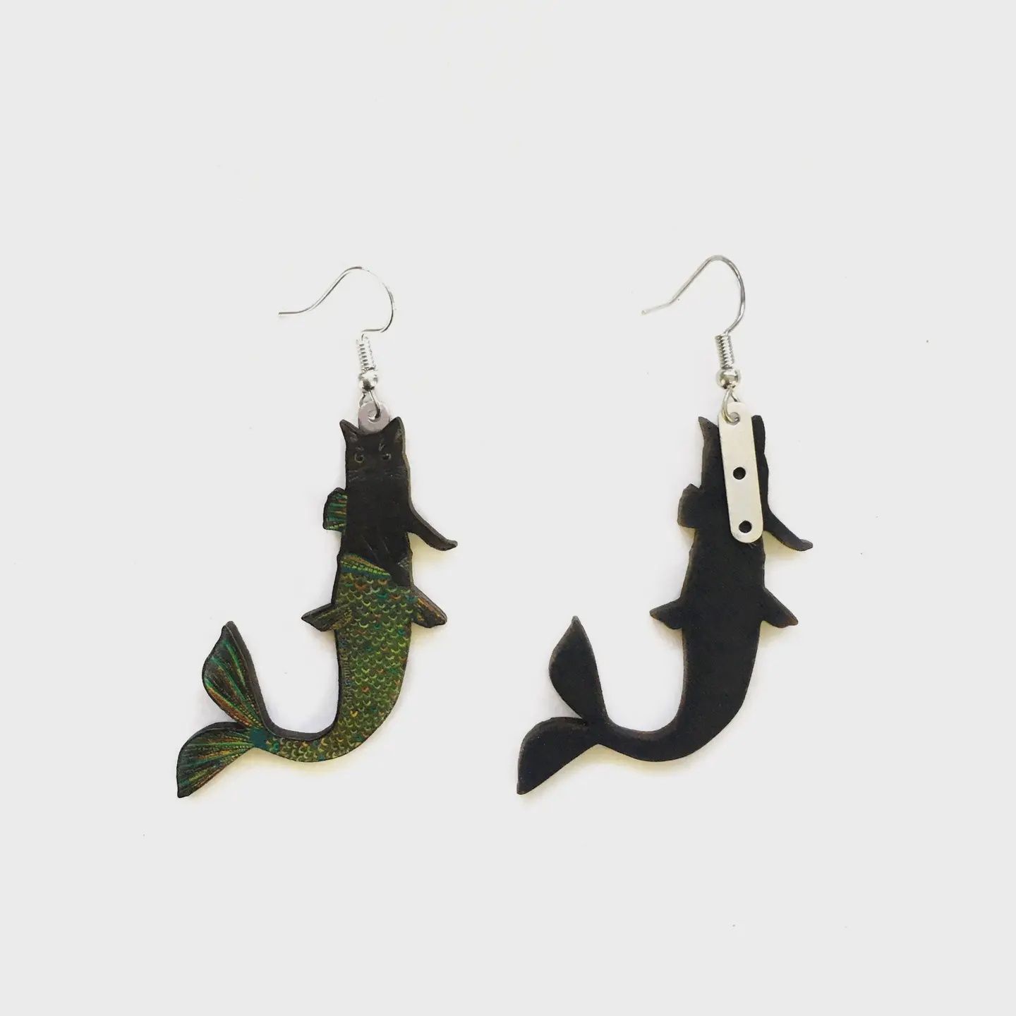 Black Mermaid Cat Earrings