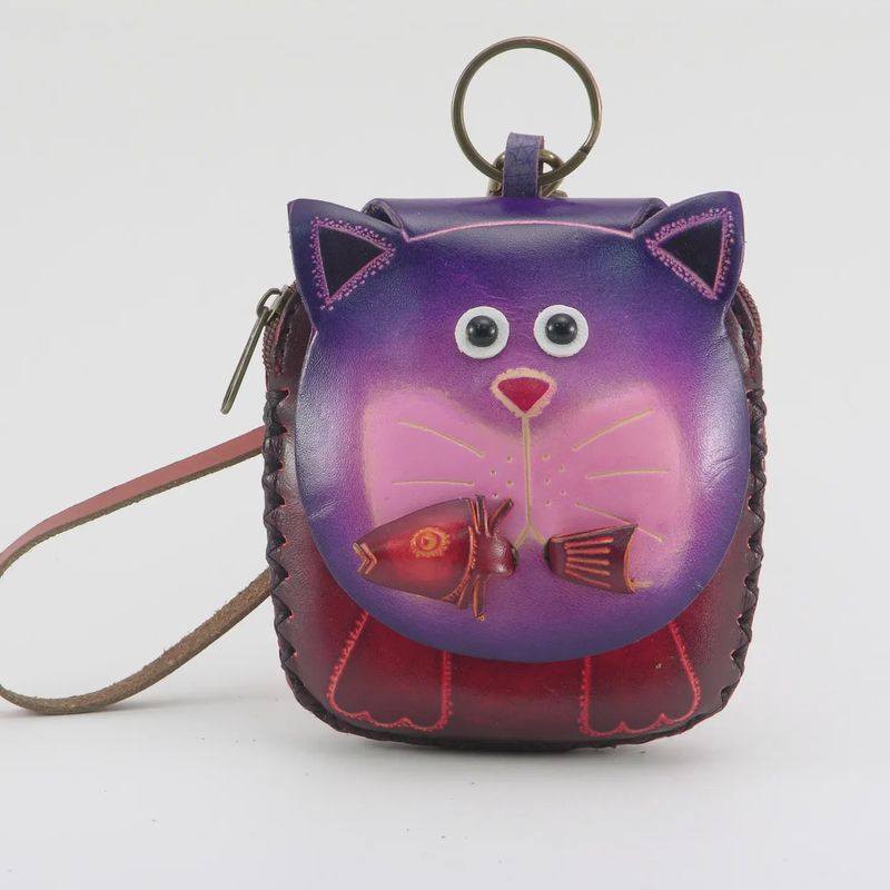 Leather Cat Wristlet Coin purse wallet