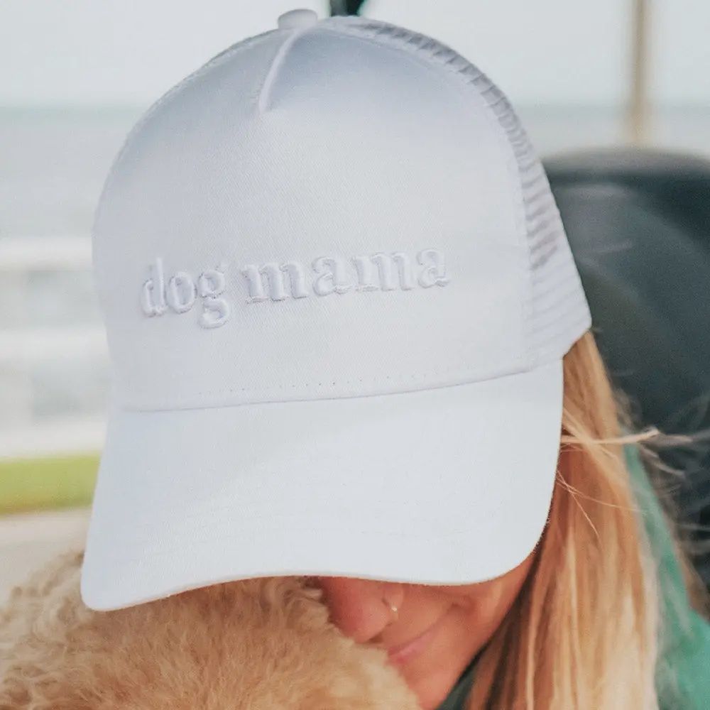 Dog Mama Cute 3-D Embroidered Trucker Hat | White
