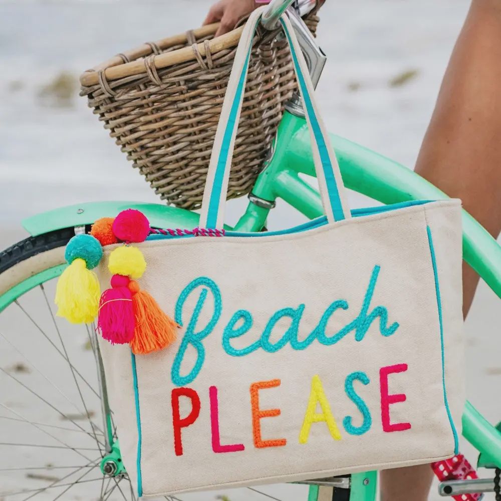 Beach Please Canvas Tote Bag | Beige Canvas
