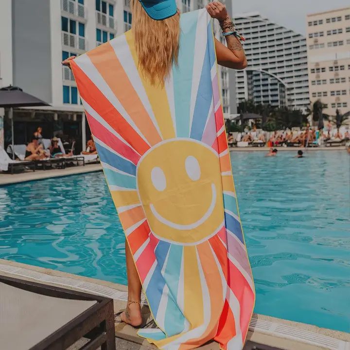 Happy Face Sunshine Quick Dry Beach Towels | Rainbow