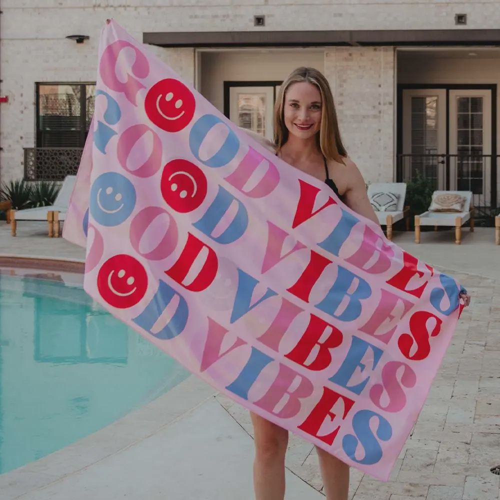Happy Good Vibes Beach Quick Dry Towel | Tropic Happy