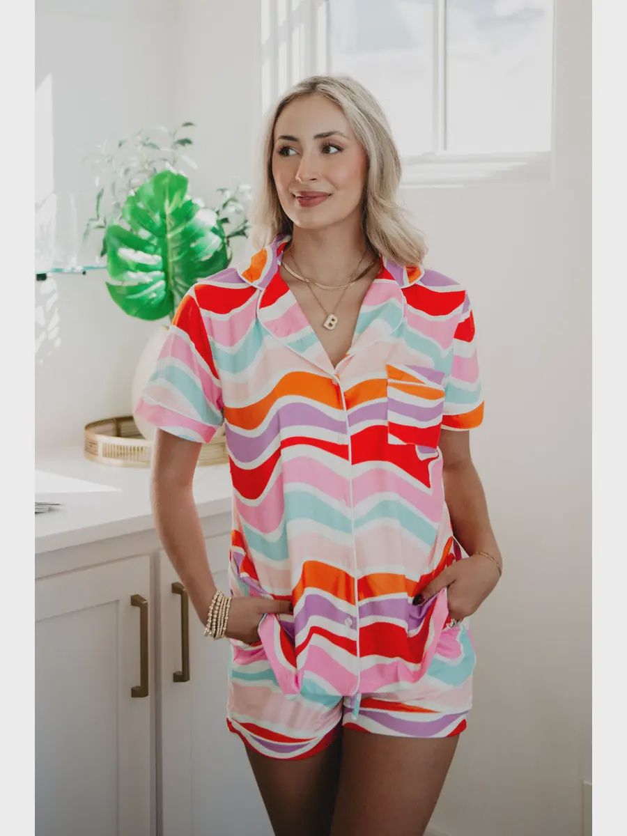 Multicolored Abstract Wave Pajama Women&#39;s