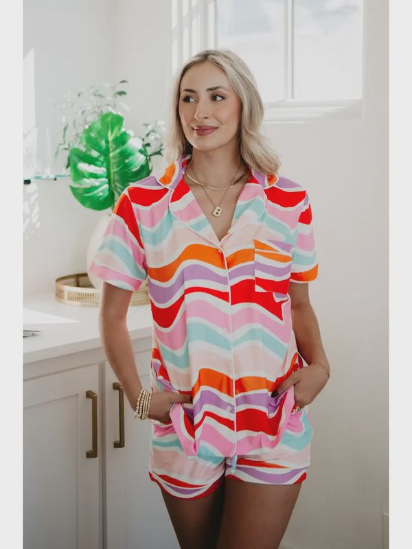 Multicolored Abstract Wave Pajama Women&#39;s