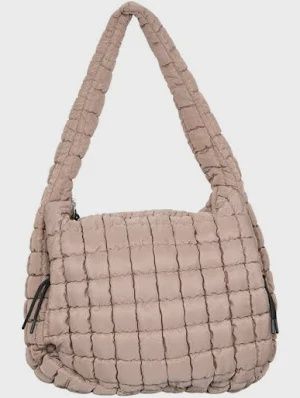 Tan Oversized Quilted Hobo Tote Bag