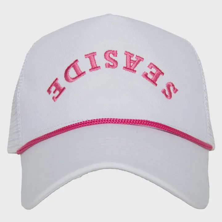 Seaside Upside Down Trucker Cap with Rope | White and Pink