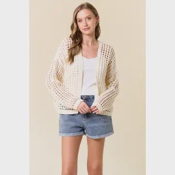 Crochet Fishnet Cropped Cardigan