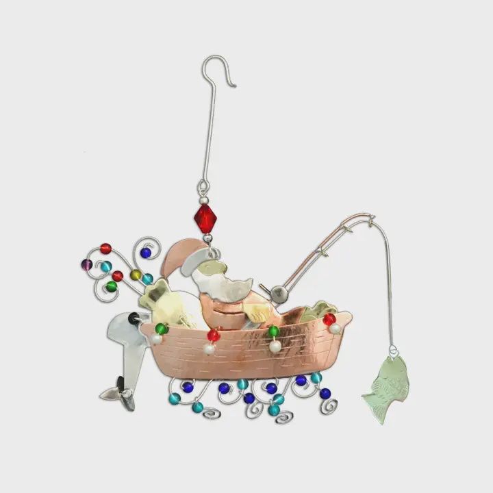 Fishing Boat Santa Ornament