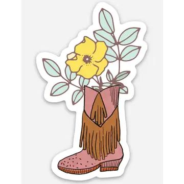 Swinging Boot Flowers Sticker