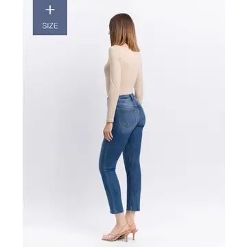 Plus Size High Rise Slim Straight Jeans
