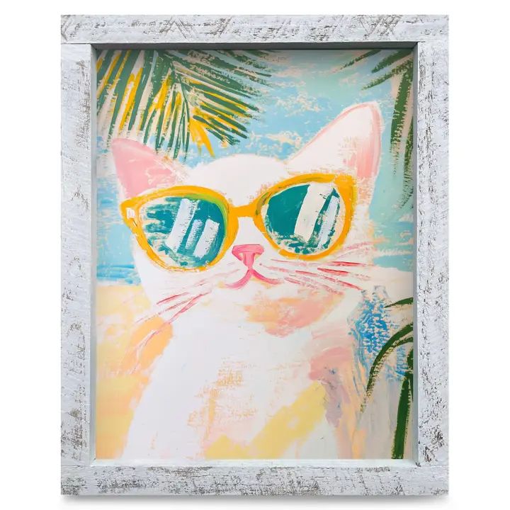 Beach Cat 8x12 White Wooden Framed Print