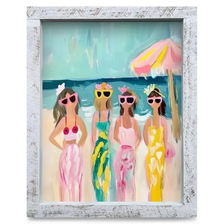 Funky Beach Girls 18x24 White Wooden Framed Print