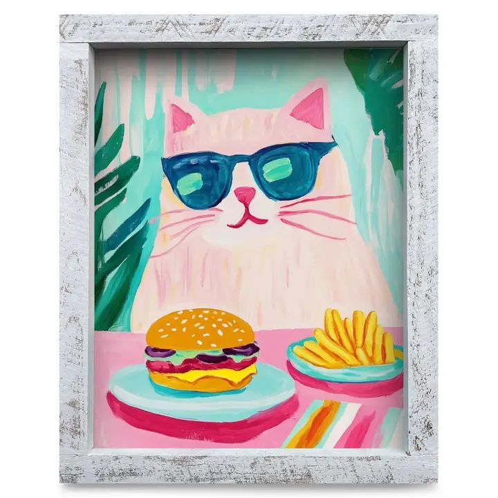 Cat Burger 8x12 White Wooden Framed Print