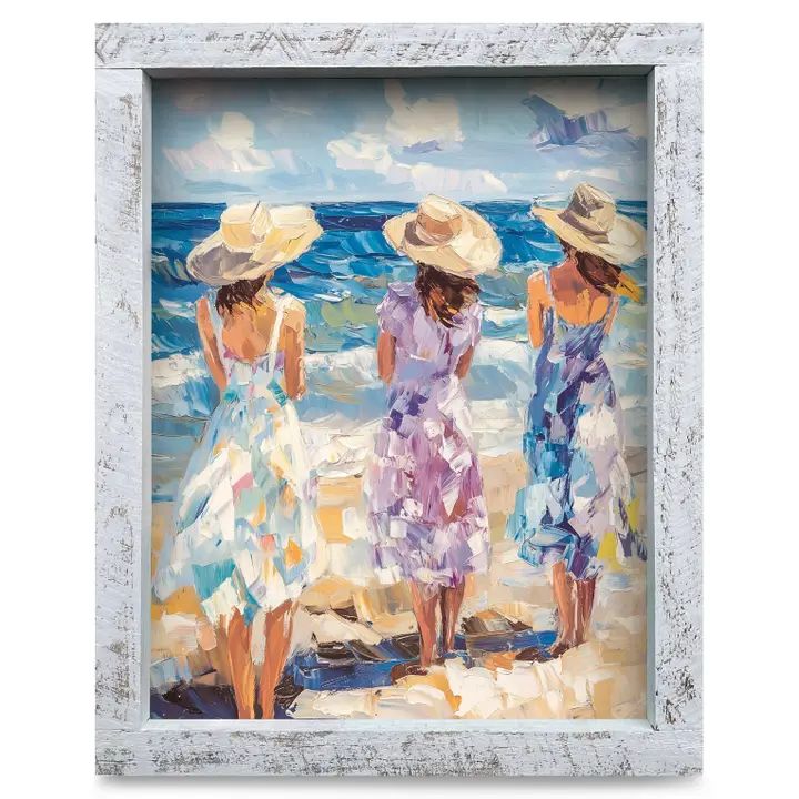 Sisters By The Sea 8x12 White Wooden Framed Print