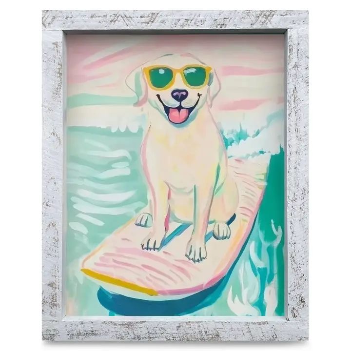 Surfing Yellow Lab 8x12 White Wooden Framed Print