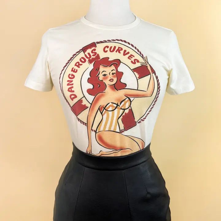 Dangerous Curves Fitted Tee, Color: Ivory, Size: Small