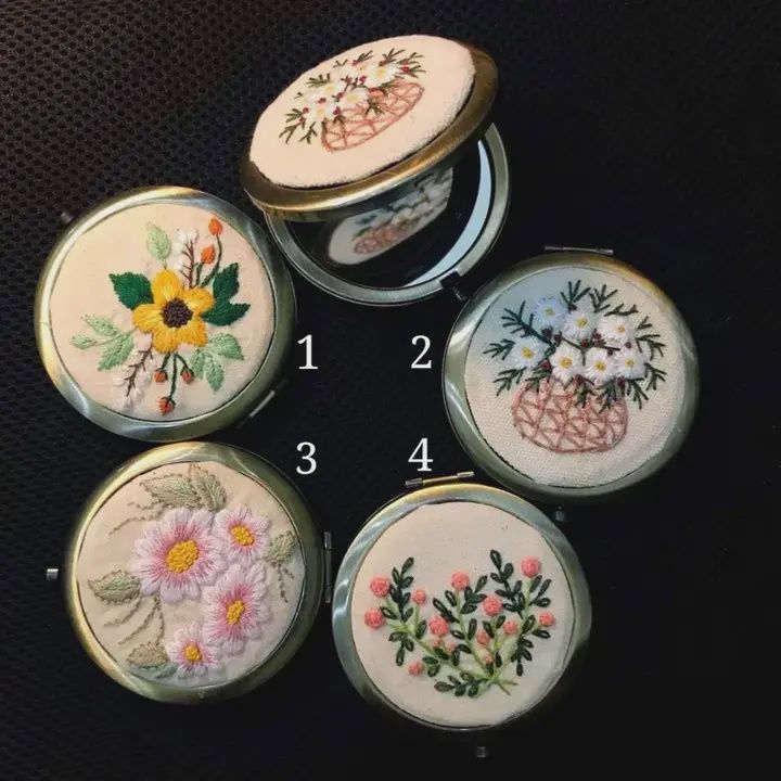 Floral Embroidered Compact Mirror