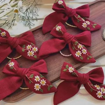 Embroidered Hair Bow, Christmas Collection
